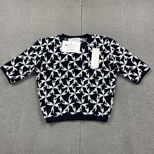 Tanya Taylor Sweater Womens Small Black Jacquard Knit Short‎ Sleeve Pattern New